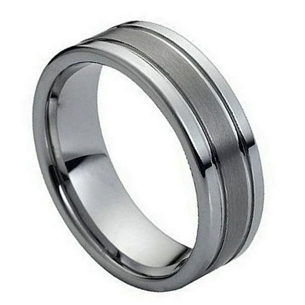 8MM Comfort Fit Tungsten Carbide Wedding Band Double Grooved Brushed Center Domed Ring 5 to 15 8MM Comfort Fit Tungsten Carbide Wedding Band Double Grooved Brushed Center Domed Ring 5 to 15